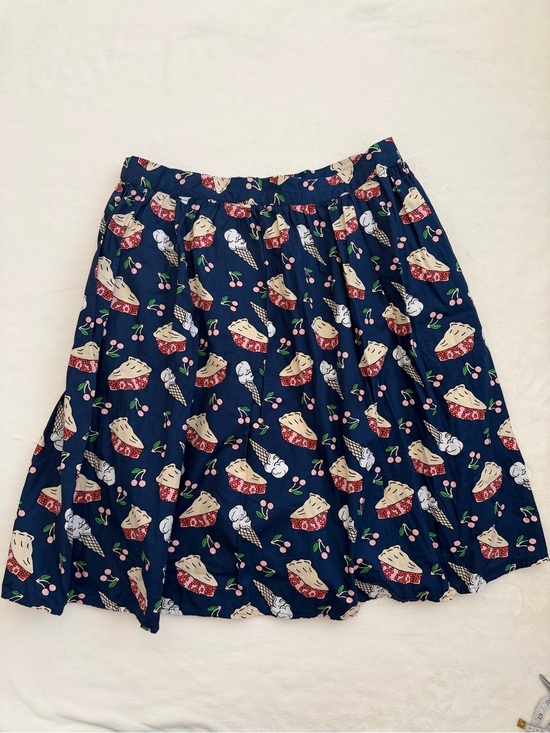 Modcloth Dresses & Skirts - ModCloth Cherry Pie Ice Cream Print Skater Skirt XL Blue Novelty Retro Pinup